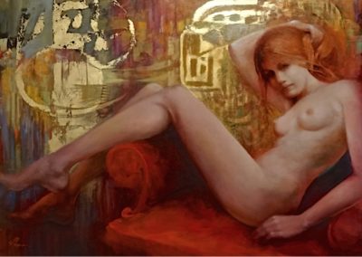 Art nouveau - Huile sur toile - 100 x 50 cm