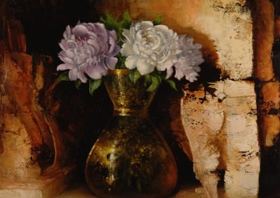 Pivoines en aumônière - Huile sur toile - 80 x 80 cm