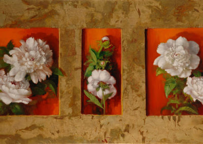 Tryptique aux pivoines - Huile sur toile - 120 x 60 cm